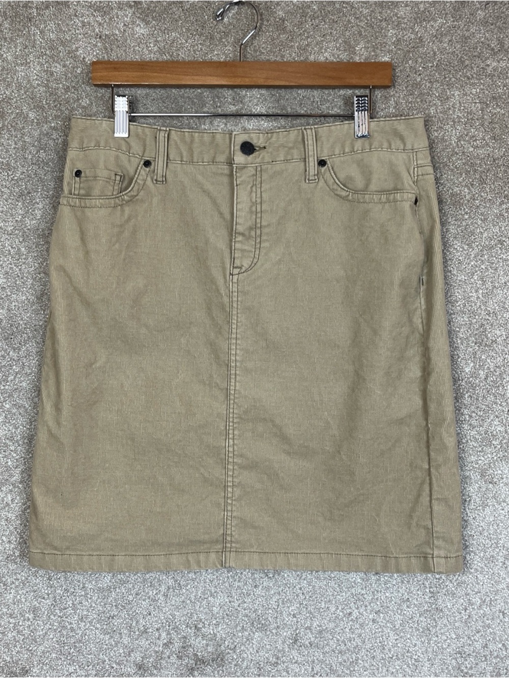 LL Bean Skirt Womens 10 Petite Tan Corduroy Pockets Front Zip Knee Length- 5173